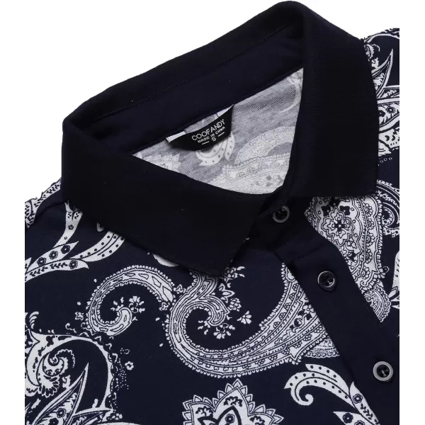 COOFANDY Mens Casual Short Sleeve Polo Shirts Slim Fit Paisley Polo T Shirts Floral Print Shirt