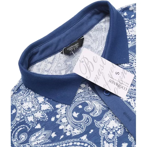 COOFANDY Mens Casual Short Sleeve Polo Shirts Slim Fit Paisley Polo T Shirts Floral Print Shirt