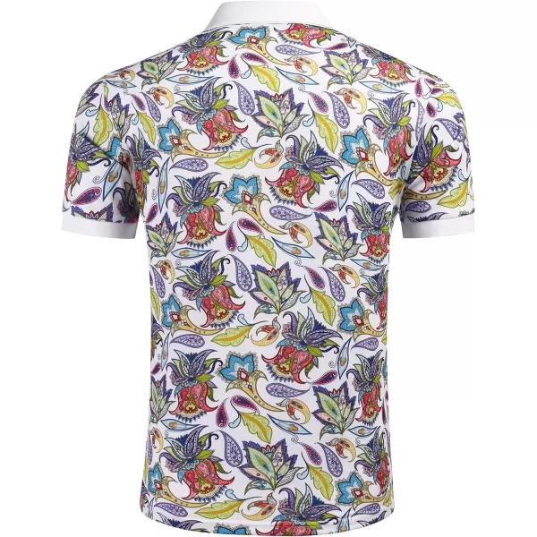 COOFANDY Mens Casual Short Sleeve Polo Shirts Slim Fit Paisley Polo T Shirts Floral Print Shirt)