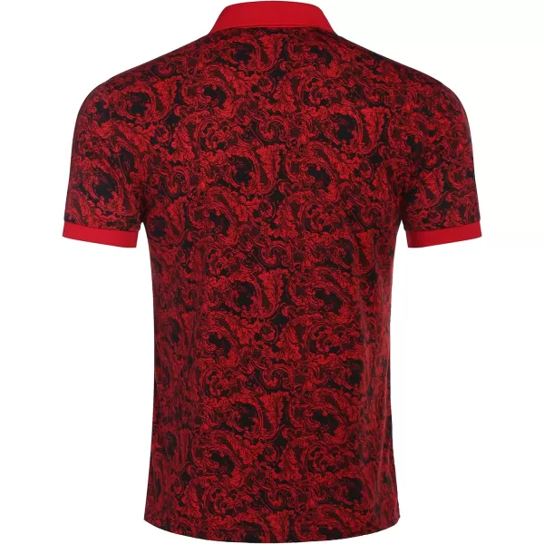 COOFANDY Mens Casual Short Sleeve Polo Shirts Slim Fit Paisley Polo T Shirts Floral Print Shirt