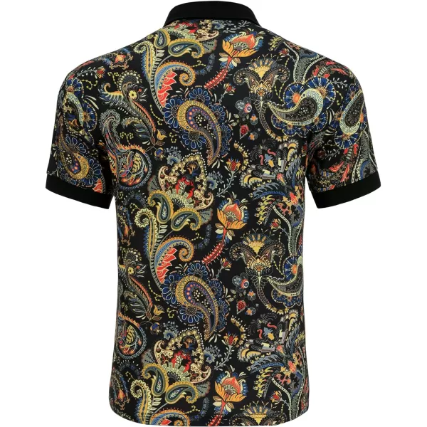 COOFANDY Mens Casual Short Sleeve Polo Shirts Slim Fit Paisley Polo T Shirts Floral Print Shirt