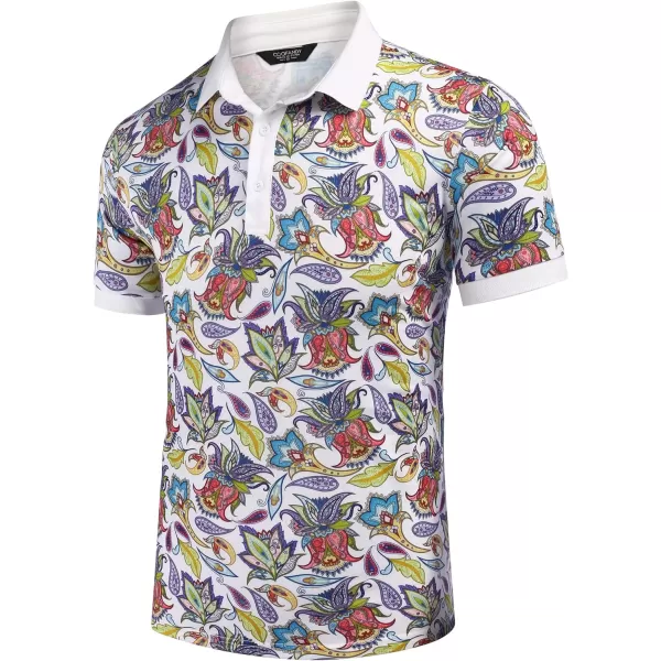 COOFANDY Mens Casual Short Sleeve Polo Shirts Slim Fit Paisley Polo T Shirts Floral Print Shirt)