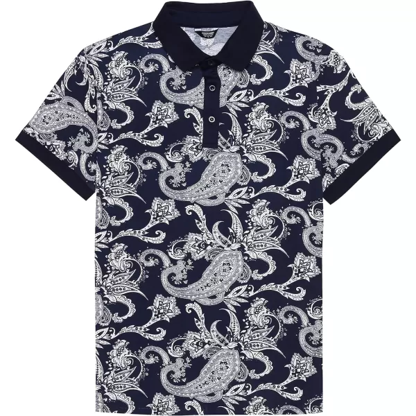COOFANDY Mens Casual Short Sleeve Polo Shirts Slim Fit Paisley Polo T Shirts Floral Print Shirt