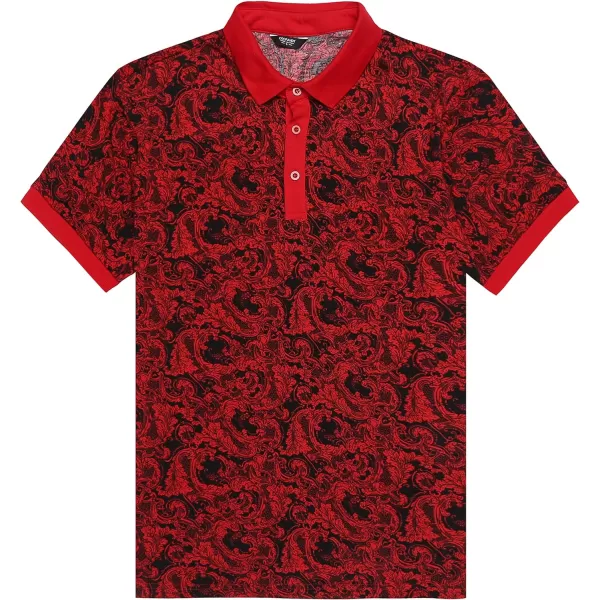 COOFANDY Mens Casual Short Sleeve Polo Shirts Slim Fit Paisley Polo T Shirts Floral Print Shirt