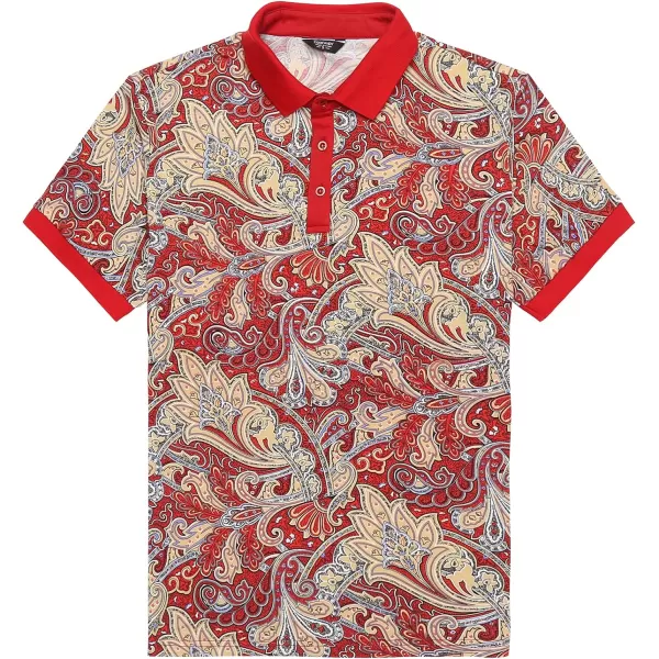 COOFANDY Mens Casual Short Sleeve Polo Shirts Slim Fit Paisley Polo T Shirts Floral Print Shirt