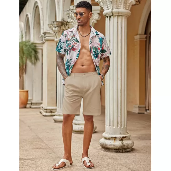 COOFANDY Men's Casual Shorts Linen Flat Front Shorts Elastic Waist Summer Beach Shorts