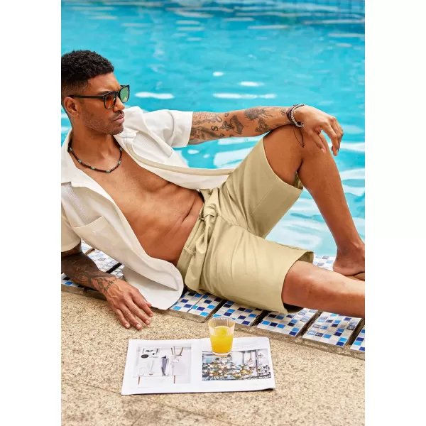 COOFANDY Men's Casual Shorts Linen Flat Front Shorts Elastic Waist Summer Beach Shorts