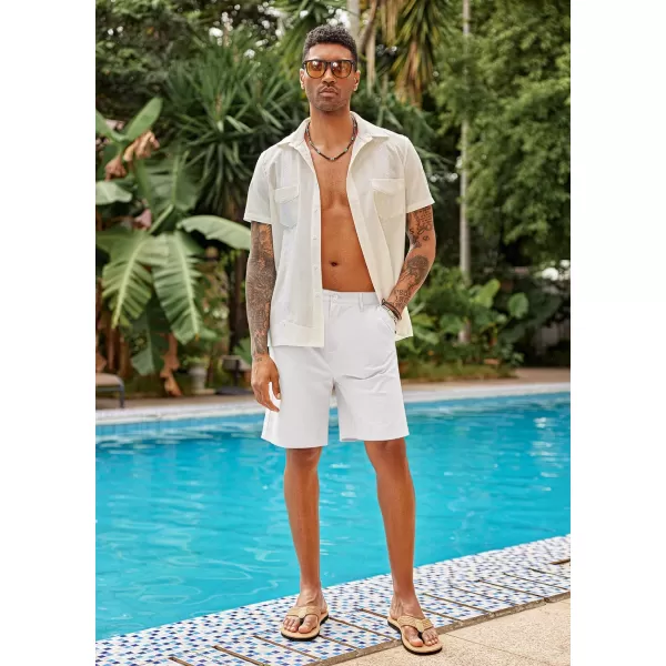 COOFANDY Men's Casual Shorts Linen Flat Front Shorts Elastic Waist Summer Beach Shorts