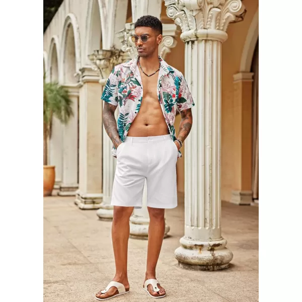 COOFANDY Men's Casual Shorts Linen Flat Front Shorts Elastic Waist Summer Beach Shorts