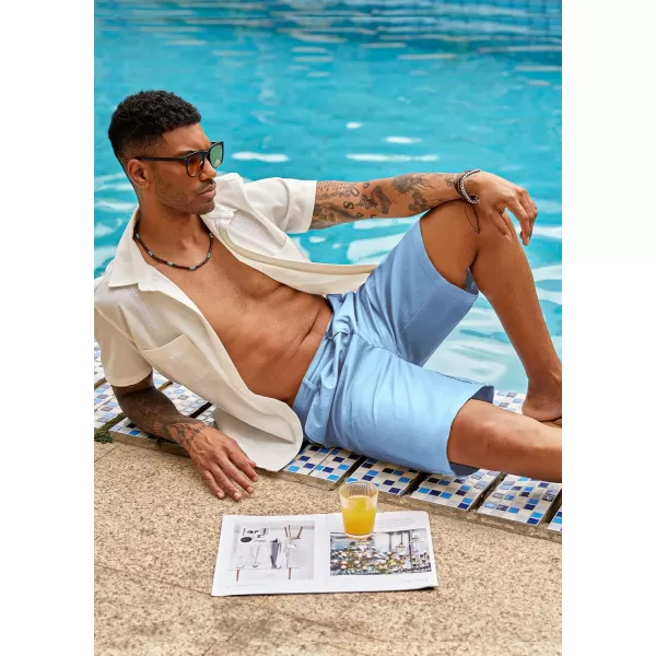 COOFANDY Men's Casual Shorts Linen Flat Front Shorts Elastic Waist Summer Beach Shorts
