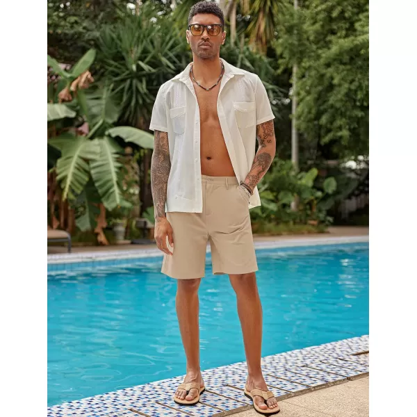 COOFANDY Men's Casual Shorts Linen Flat Front Shorts Elastic Waist Summer Beach Shorts