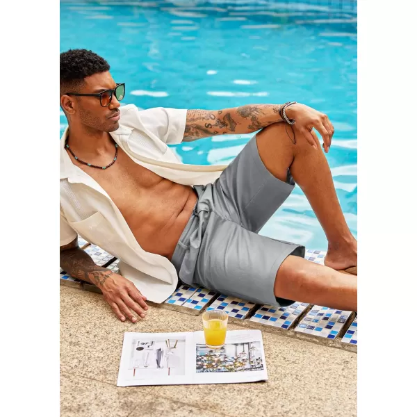 COOFANDY Men's Casual Shorts Linen Flat Front Shorts Elastic Waist Summer Beach Shorts