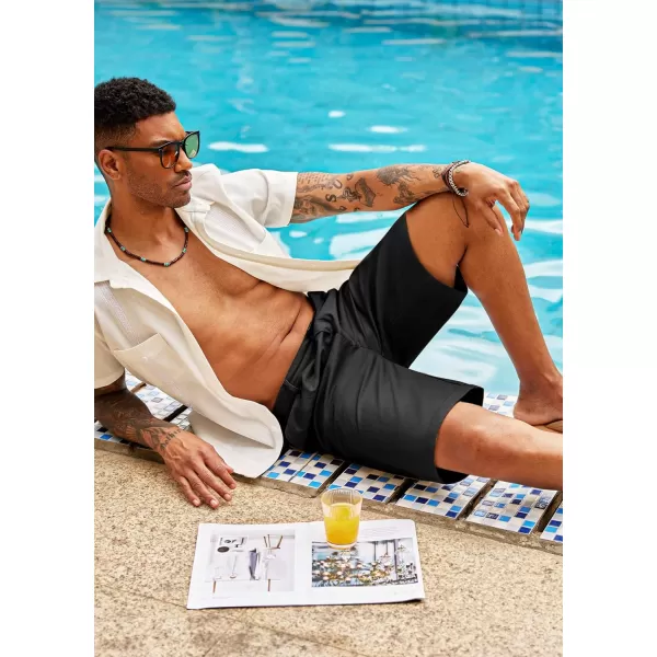 COOFANDY Men's Casual Shorts Linen Flat Front Shorts Elastic Waist Summer Beach Shorts