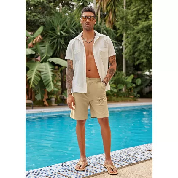 COOFANDY Men's Casual Shorts Linen Flat Front Shorts Elastic Waist Summer Beach Shorts