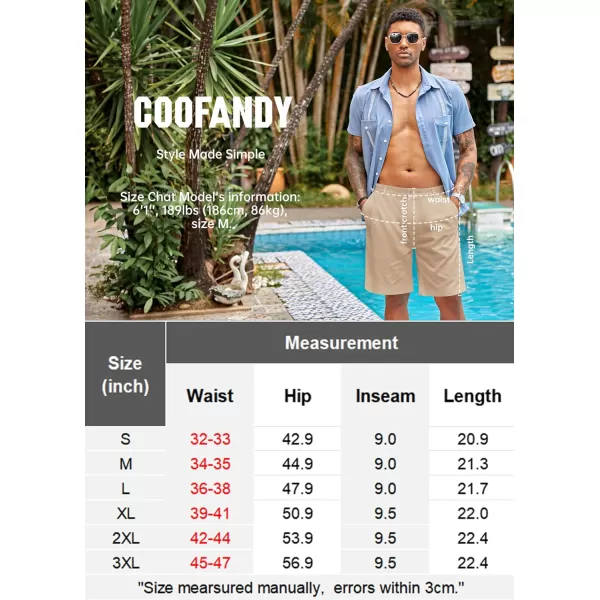 COOFANDY Men's Casual Shorts Linen Flat Front Shorts Elastic Waist Summer Beach Shorts