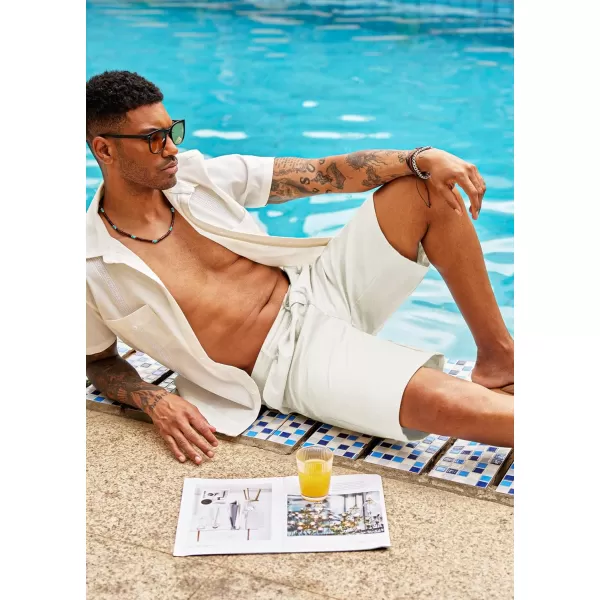 COOFANDY Men's Casual Shorts Linen Flat Front Shorts Elastic Waist Summer Beach Shorts