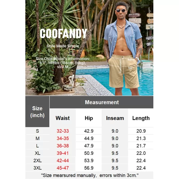 COOFANDY Men's Casual Shorts Linen Flat Front Shorts Elastic Waist Summer Beach Shorts