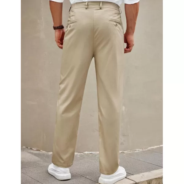 COOFANDY Mens Casual Slacks Relaxed Fit Cotton Chinos Pants Elastic Waistband Flat Front Khaki Pant