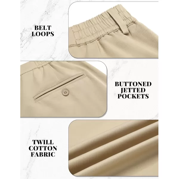 COOFANDY Mens Casual Slacks Relaxed Fit Cotton Chinos Pants Elastic Waistband Flat Front Khaki Pant