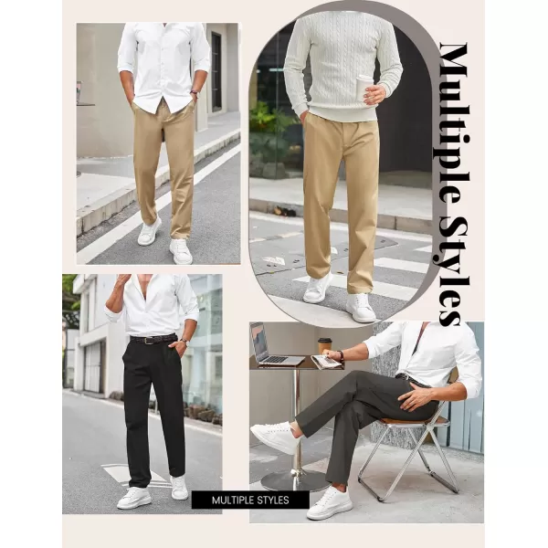 COOFANDY Mens Casual Slacks Relaxed Fit Cotton Chinos Pants Elastic Waistband Flat Front Khaki Pant
