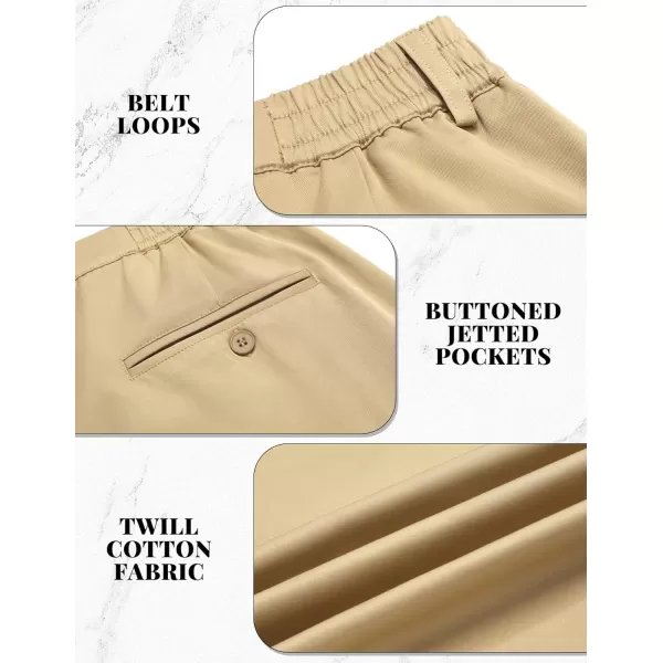 COOFANDY Mens Casual Slacks Relaxed Fit Cotton Chinos Pants Elastic Waistband Flat Front Khaki Pant