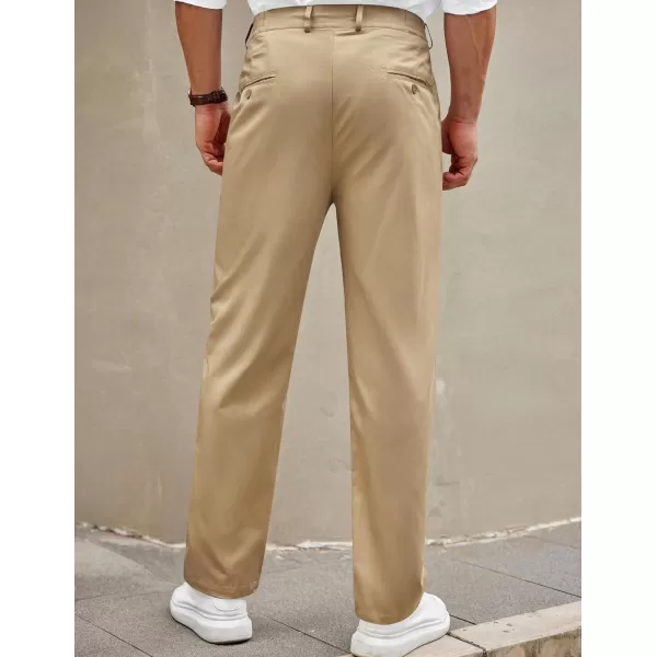 COOFANDY Mens Casual Slacks Relaxed Fit Cotton Chinos Pants Elastic Waistband Flat Front Khaki Pant