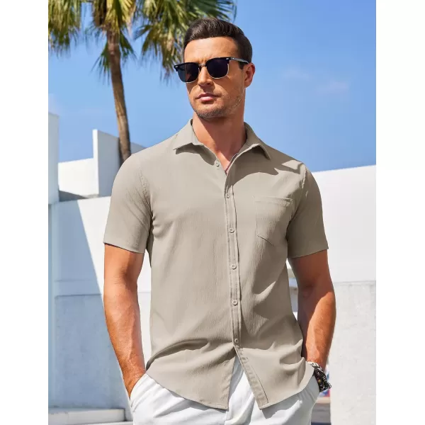COOFANDY Men's Casual Summer Beach Wrinkle Free Shirts Short Sleeve Button Down Lightweight Untucked Textured Shirt