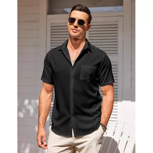 COOFANDY Men's Casual Summer Beach Wrinkle Free Shirts Short Sleeve Button Down Lightweight Untucked Textured Shirt