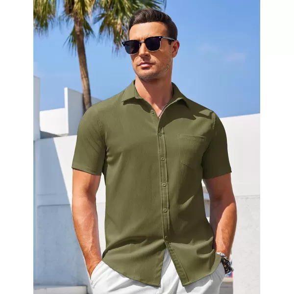COOFANDY Men's Casual Summer Beach Wrinkle Free Shirts Short Sleeve Button Down Lightweight Untucked Textured Shirt