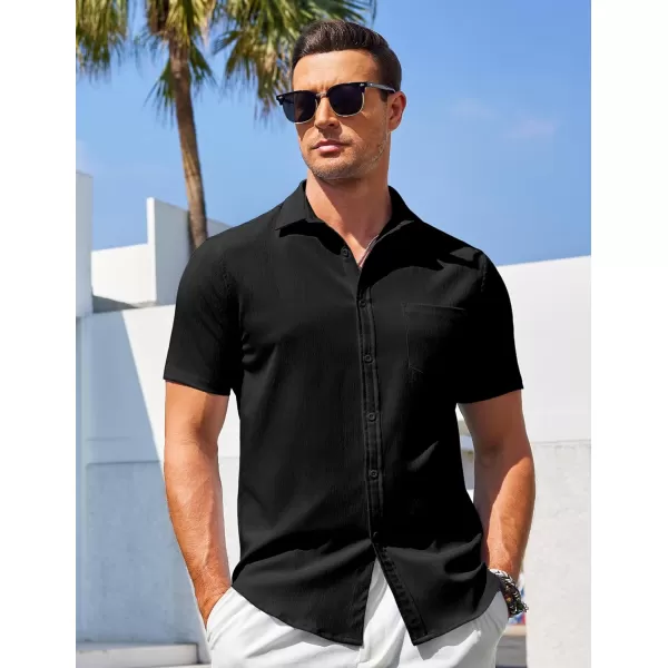COOFANDY Men's Casual Summer Beach Wrinkle Free Shirts Short Sleeve Button Down Lightweight Untucked Textured Shirt