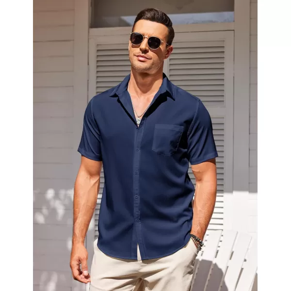 COOFANDY Men's Casual Summer Beach Wrinkle Free Shirts Short Sleeve Button Down Lightweight Untucked Textured Shirt