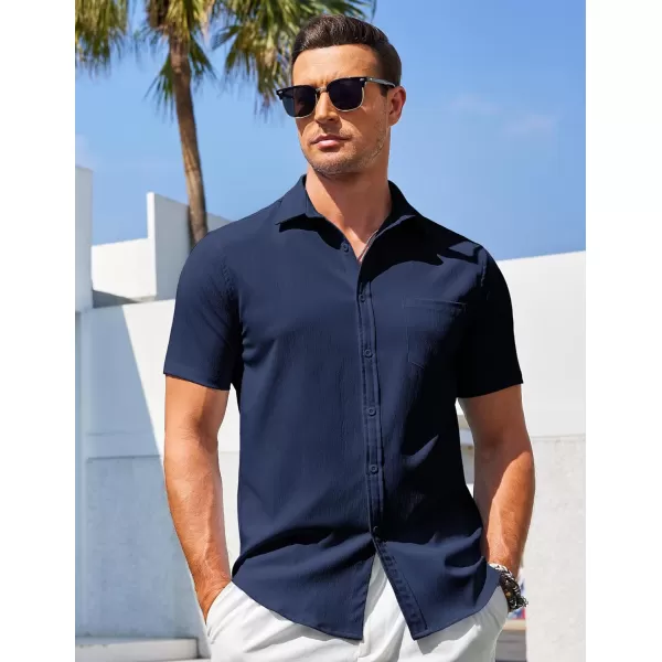 COOFANDY Men's Casual Summer Beach Wrinkle Free Shirts Short Sleeve Button Down Lightweight Untucked Textured Shirt