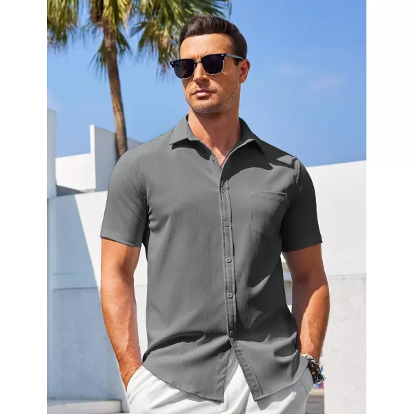 COOFANDY Men's Casual Summer Beach Wrinkle Free Shirts Short Sleeve Button Down Lightweight Untucked Textured Shirt