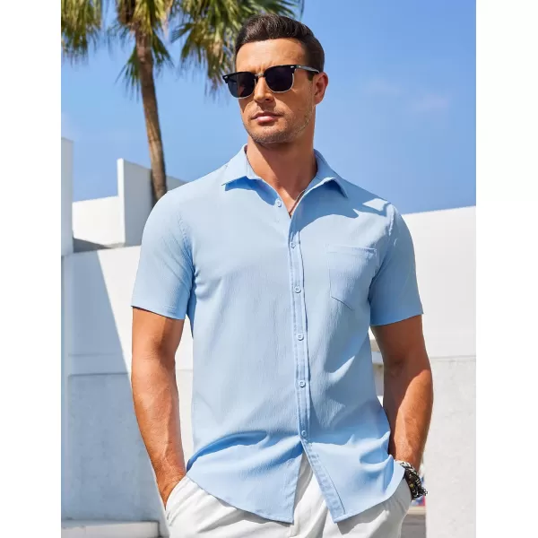 COOFANDY Men's Casual Summer Beach Wrinkle Free Shirts Short Sleeve Button Down Lightweight Untucked Textured Shirt