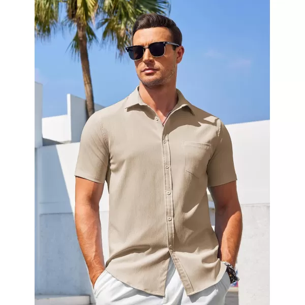 COOFANDY Men's Casual Summer Beach Wrinkle Free Shirts Short Sleeve Button Down Lightweight Untucked Textured Shirt