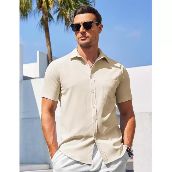 COOFANDY Men's Casual Summer Beach Wrinkle Free Shirts Short Sleeve Button Down Lightweight Untucked Textured Shirt