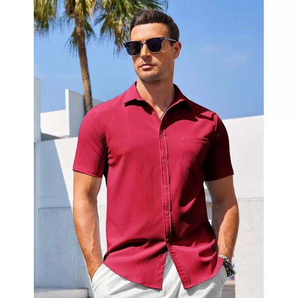 COOFANDY Men's Casual Summer Beach Wrinkle Free Shirts Short Sleeve Button Down Lightweight Untucked Textured Shirt
