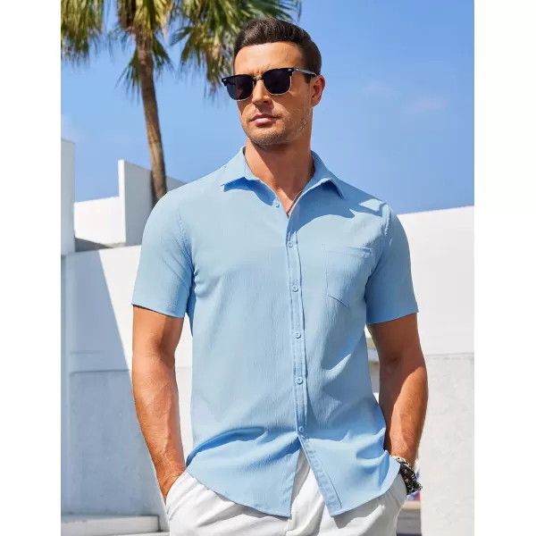 COOFANDY Men's Casual Summer Beach Wrinkle Free Shirts Short Sleeve Button Down Lightweight Untucked Textured Shirt