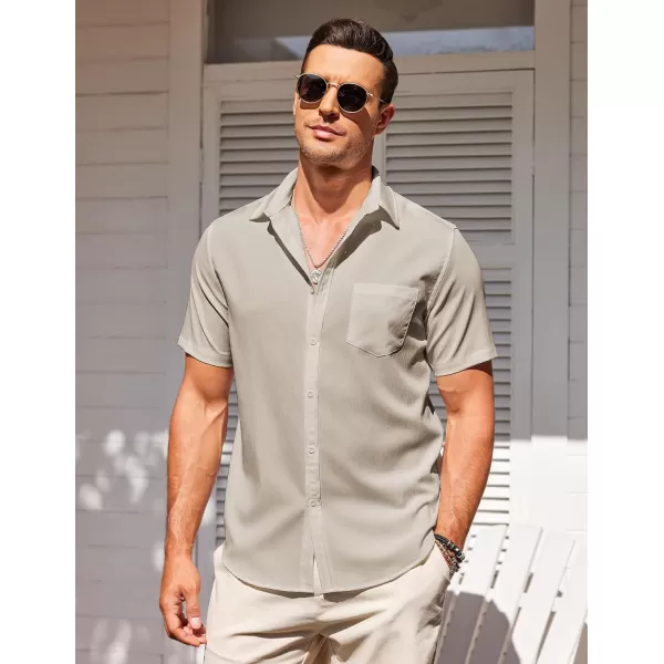 COOFANDY Men's Casual Summer Beach Wrinkle Free Shirts Short Sleeve Button Down Lightweight Untucked Textured Shirt