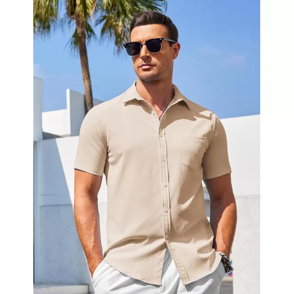 COOFANDY Men's Casual Summer Beach Wrinkle Free Shirts Short Sleeve Button Down Lightweight Untucked Textured Shirt