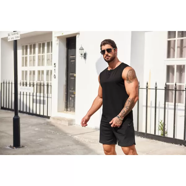 COOFANDY Men's Casual Tank Top Sleeveless Henley Shirts Muscle Fit T Shirt)