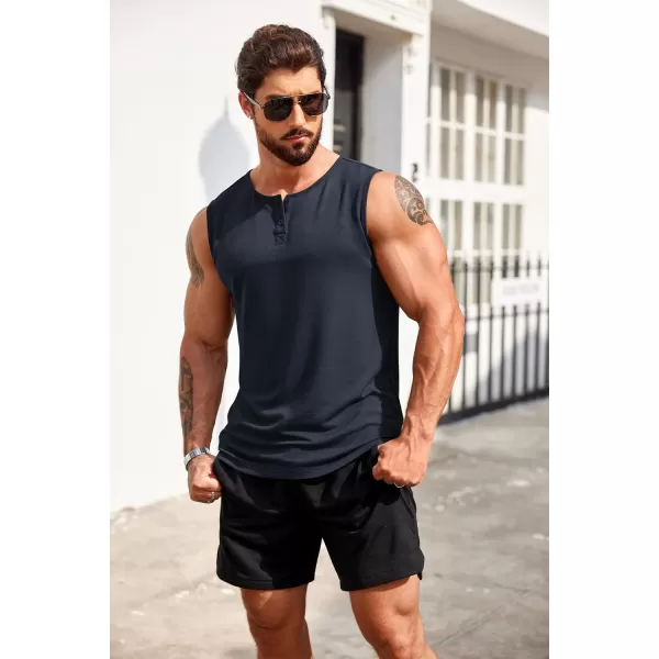 COOFANDY Men's Casual Tank Top Sleeveless Henley Shirts Muscle Fit T Shirt)