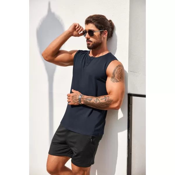 COOFANDY Men's Casual Tank Top Sleeveless Henley Shirts Muscle Fit T Shirt)