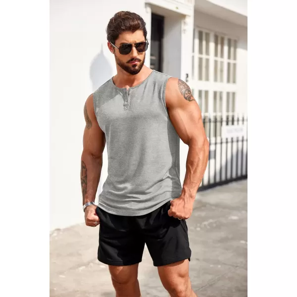 COOFANDY Men's Casual Tank Top Sleeveless Henley Shirts Muscle Fit T Shirt)