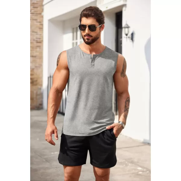 COOFANDY Men's Casual Tank Top Sleeveless Henley Shirts Muscle Fit T Shirt)
