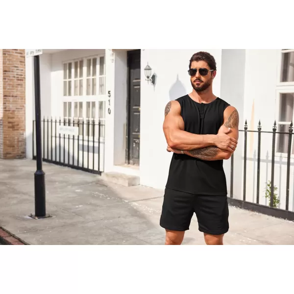 COOFANDY Men's Casual Tank Top Sleeveless Henley Shirts Muscle Fit T Shirt)