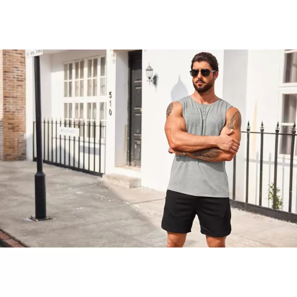 COOFANDY Men's Casual Tank Top Sleeveless Henley Shirts Muscle Fit T Shirt)