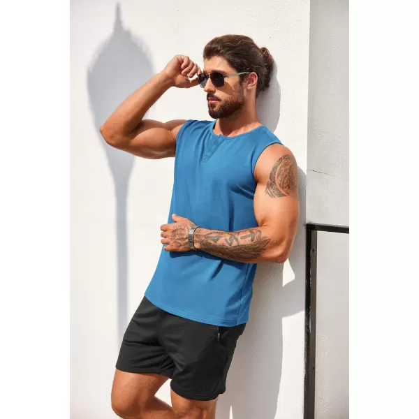 COOFANDY Men's Casual Tank Top Sleeveless Henley Shirts Muscle Fit T Shirt)