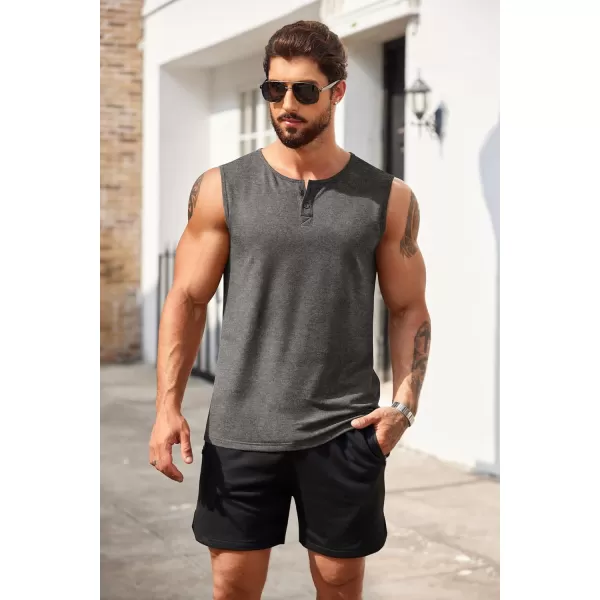 COOFANDY Men's Casual Tank Top Sleeveless Henley Shirts Muscle Fit T Shirt)