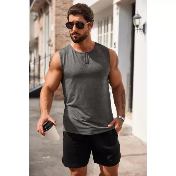 COOFANDY Men's Casual Tank Top Sleeveless Henley Shirts Muscle Fit T Shirt)